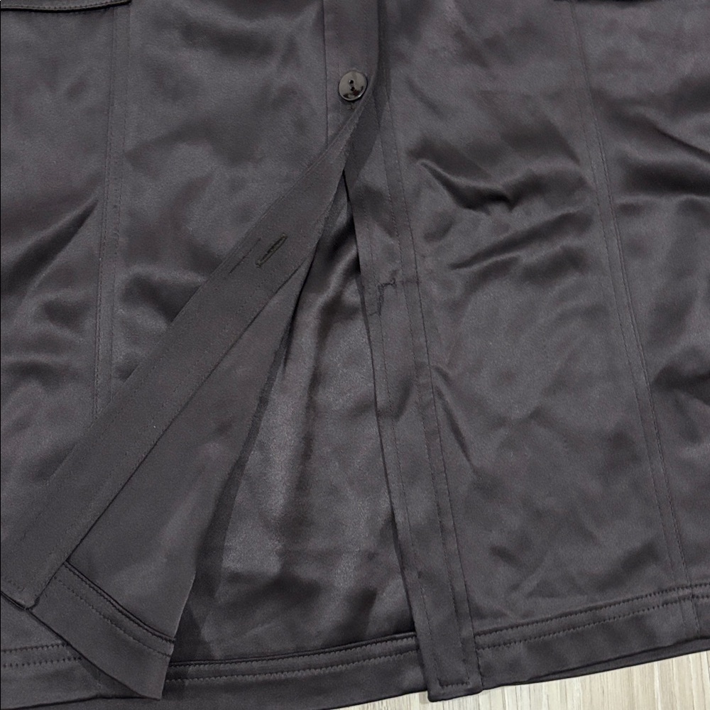 St. John Black Satin‎ Button Down 3/4 sleeves Midi Dress Size 10 - Picture 12 of 16